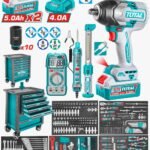 Kit de herramientas TOTAL P20S 369 piezas con atornilladora de impacto 20V y carro organizador