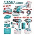 Combo TOTAL P20S 3 en 1: amoladora + taladro percutor + llave de impacto 20V con maletín