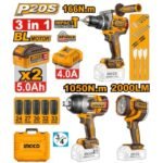 Combo INGCO P20S 3 en 1: taladro percutor + llave de impacto + linterna 20V con maletín