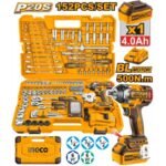 Llave de impacto inalámbrica INGCO P20S 500N.m con maletín de 152 piezas