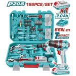 Taladro percutor inalámbrico TOTAL 20V con maletín de herramientas 166 piezas