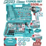 Llave de impacto inalámbrica TOTAL P20S 1/2" 550N.m con maletín de 172 piezas