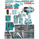 Kit de herramientas TOTAL P20S 288 piezas con llave de impacto 3/4" 1350N.m y carro organizador