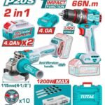 Combo TOTAL P20S 2 en 1: amoladora + taladro percutor 20V con maletín