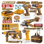 Combo INGCO P20S 5 en 1: llave de impacto + taladro percutor + amoladora + rotomartillo + bolso 20V