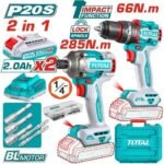 Combo TOTAL P20S 2 en 1: llave de impacto 1/4" 285N.m + taladro percutor 66N.m 20V