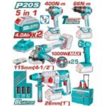 Combo TOTAL P20S 5 en 1: llave de impacto + taladro percutor + amoladora + rotomartillo + bolso 20V